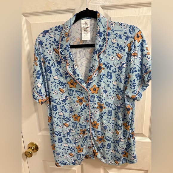 Disney tinkerbell shortie pajamas, blue with peach trim - Picture 5 of 6